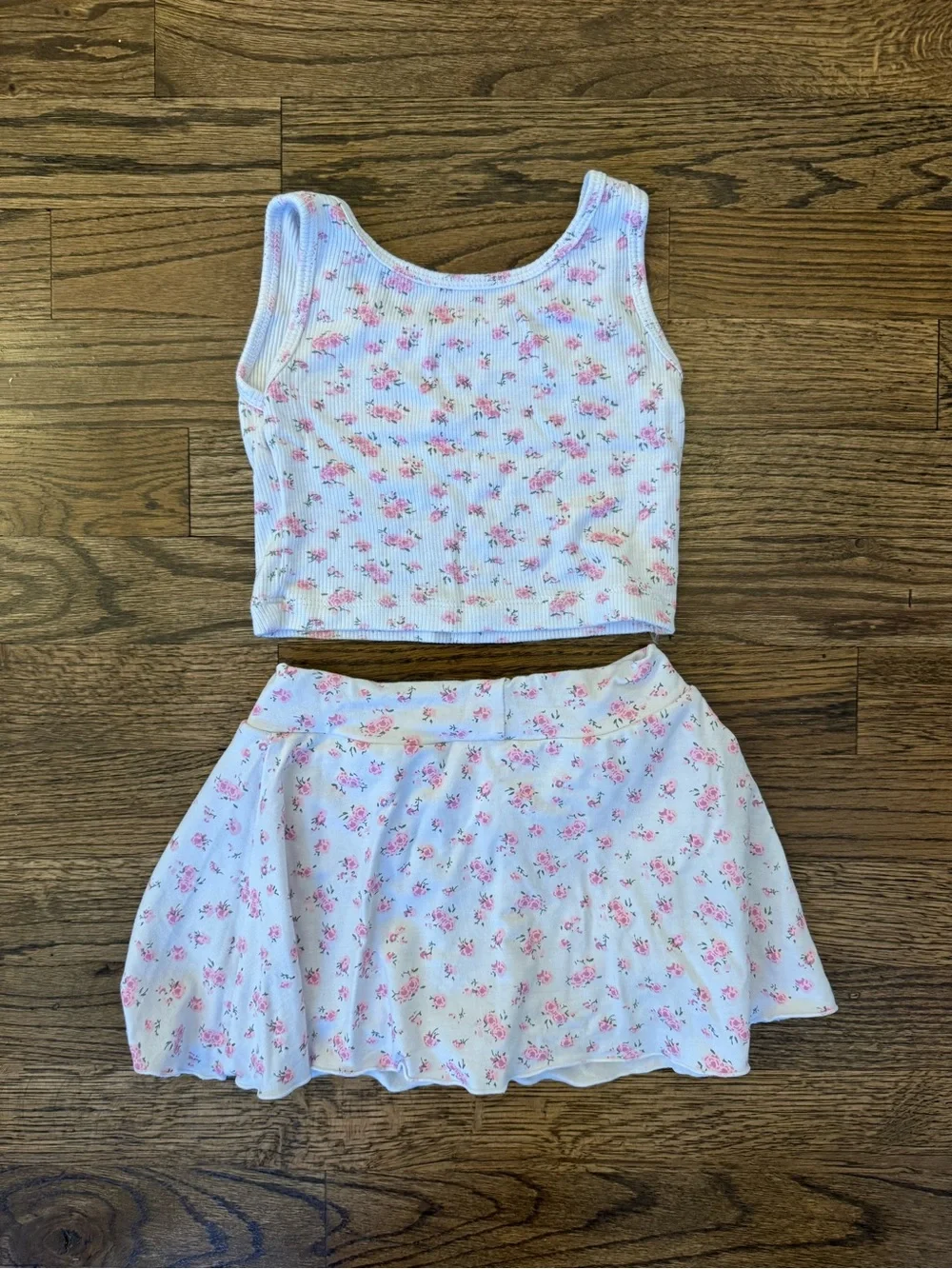 FBZ White Floral Two-Piece Tank & Skort Set